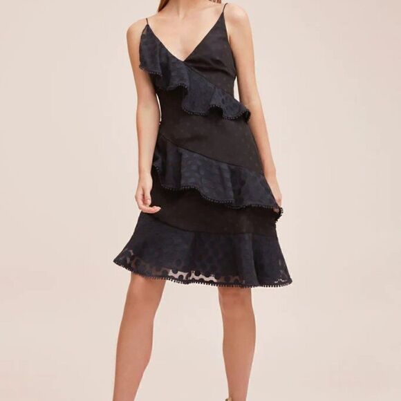 NWT Anthropologie Keepsake The Label See You Now Ruffle Dress Blue Black Sz S - Picture 1 of 4